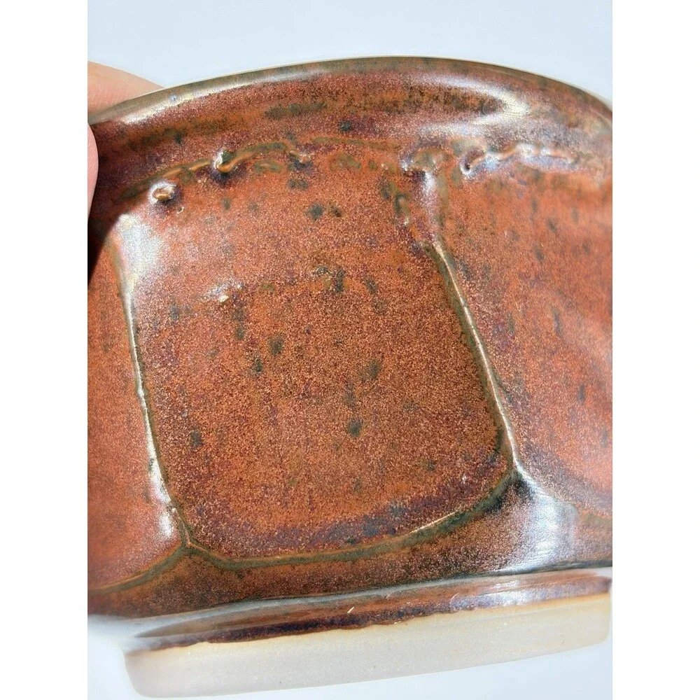 Studio Art Pottery Faceted Chawan Tea Bowl Copper glaze Bumblebee Signed